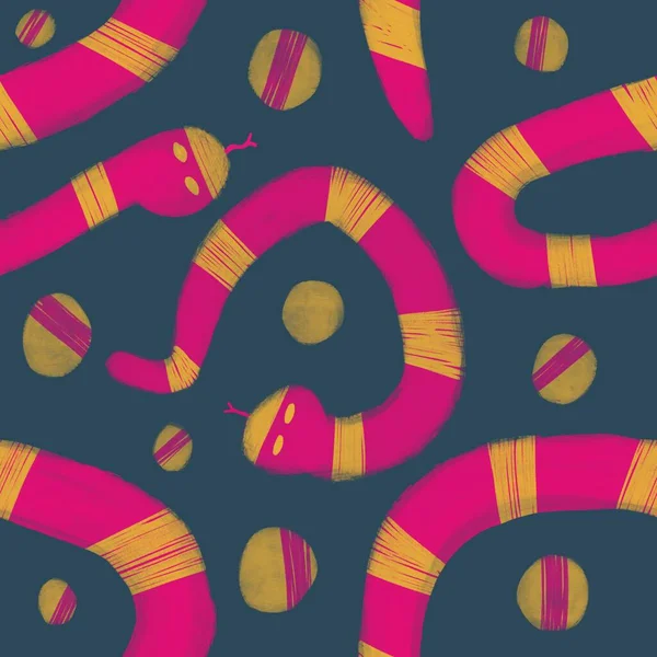 Handgezeichnetes Nahtloses Muster Mit Leuchtend Rosa Schlangen — Stockfoto
