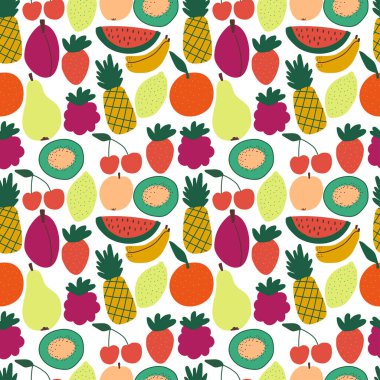 Meyveli parlak, pürüzsüz desen. Vektör illüstrasyonu. 