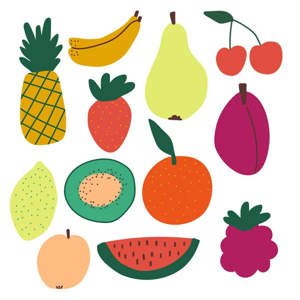 Set Different Fruits Berries Vector Illustration — Stock Vector