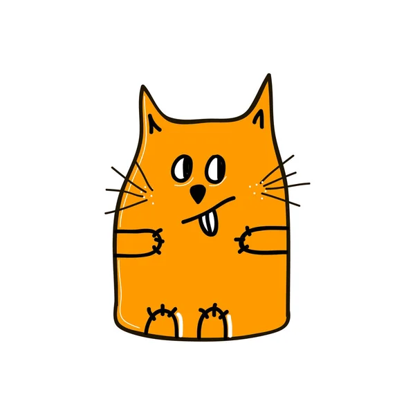 Playful Funny Orange Cat Its Tongue Hanging Out Vector Illustration — Stock Vector