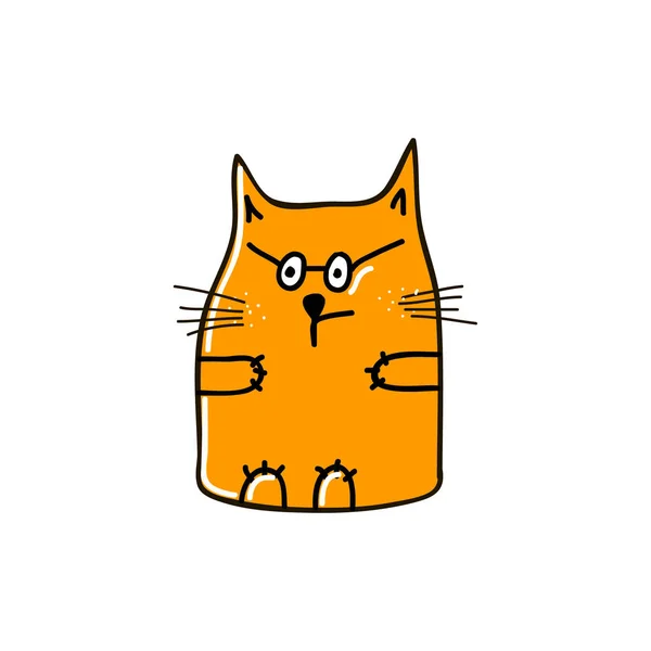 Intelligente Orangefarbene Katze Mit Brille Vektorillustration — Stockvektor