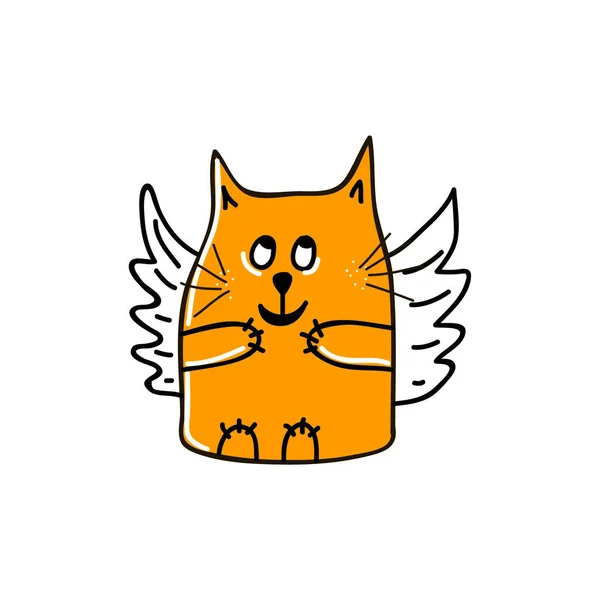 Lustige Orangefarbene Katze Mit Engelsflügeln Und Verschmitztem Lächeln Vektorillustration — Stockvektor