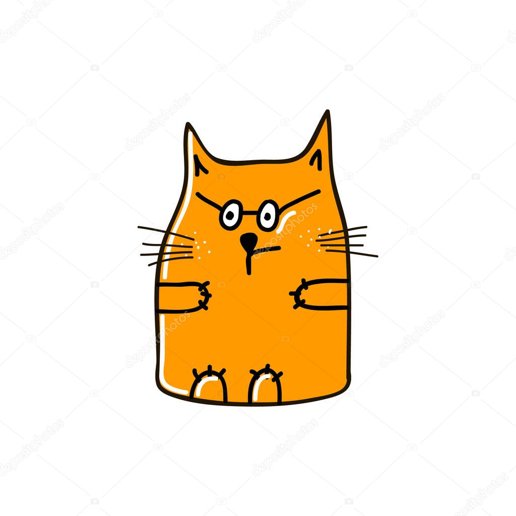 Smart orange cat with glasses. Vector illustration.