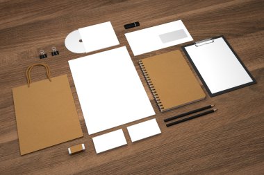 Mock-up alışveriş çantası ve not defterleri ile 3d illüstrasyon iş.