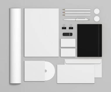 Mockup 3d illüstrasyon iş marka gri arka plan şablonu