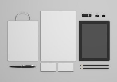 Mock-up 3d illüstrasyon iş marka gri arka plan şablonu