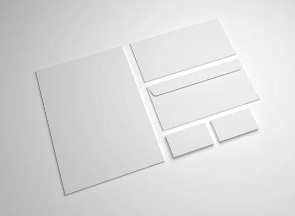 3d illustratie mockup brief, visitekaartjes en enveloppen blanco. — Stockfoto