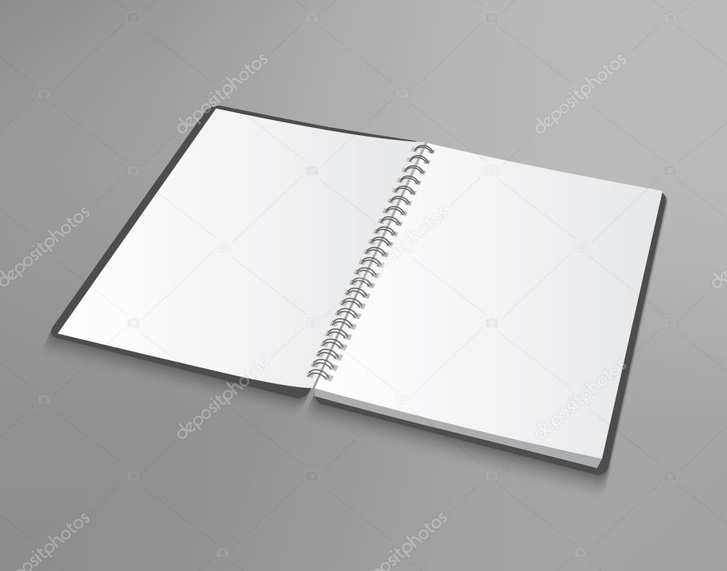Vector blank opened notebook on gray background