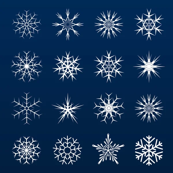 Ensemble de flocons de neige icône graphique sur bleu . — Image vectorielle