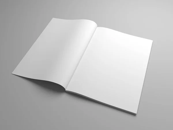 Ilustração 3D em branco revista aberta, livro, livreto o folheto . — Fotografia de Stock