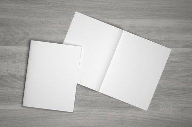 Boş açık 3d resimde ahşap dokulu dergisi mockup kapaklı