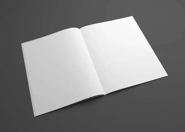 Illustrazione in bianco 3D aperto rivista mock-up sul buio — Foto Stock