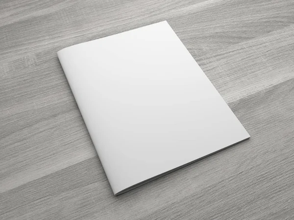 3D çizim broşür ya da dergi ahşap arka plan üzerinde boş.