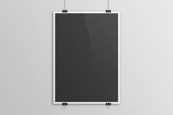 Zwarte poster paperclip mockup met wit frame — Stockfoto