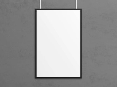 3D çizim tabloid poster mockup siyah çerçeve ile boş.