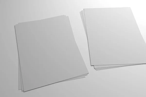 Δύο στοίβες των φέιγ βολάν ή φυλλάδια 3d mockup illustrationon σε γκρι — Φωτογραφία Αρχείου