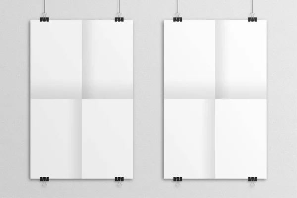 White hanging 3D illustration folded paper poster mockup. — Stock Photo, Image
