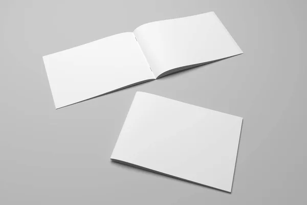 Brochure di rendering 3D in bianco rivista su grigio con percorso di ritaglio Nr. 5. — Foto Stock