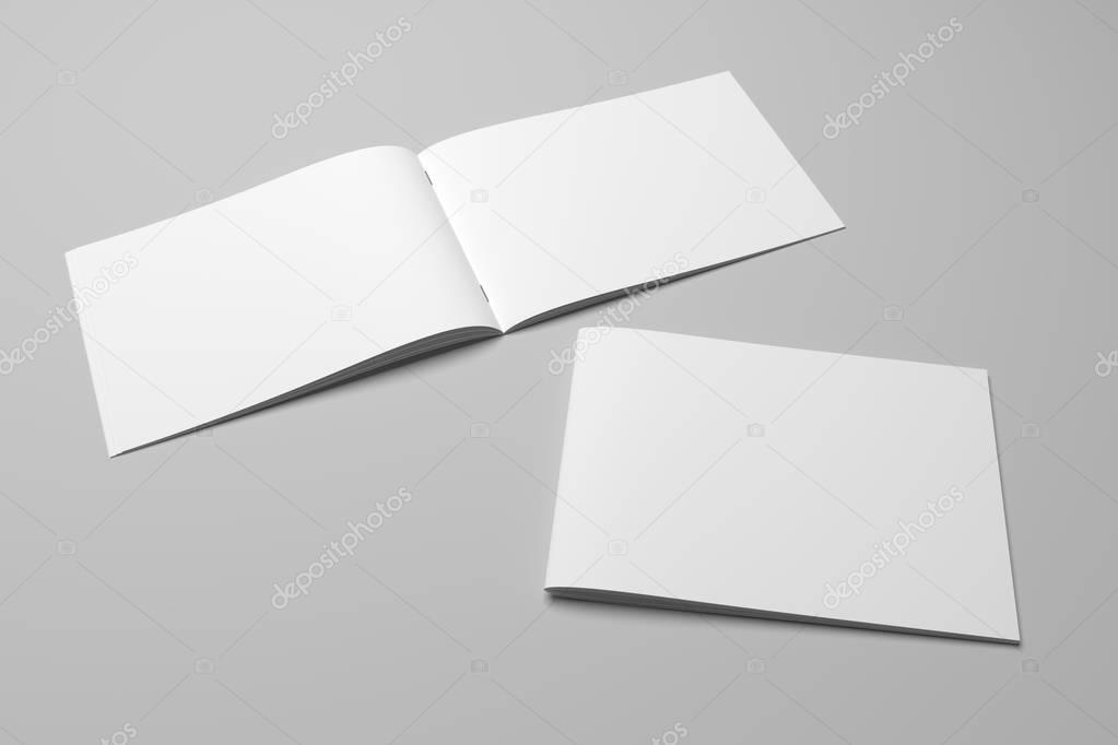 Blank 3D rendering brochure magazine on gray with clipping path No. 10