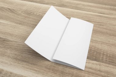 3D render üç katlı broşür mock-up kırpma yoluyla Wood No 2 boş