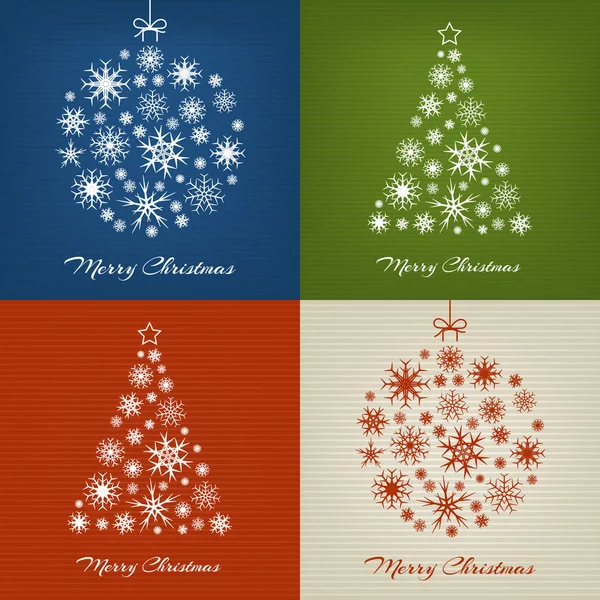 Árboles de Navidad y bolas con copos de nieve en textura . — Vector de stock