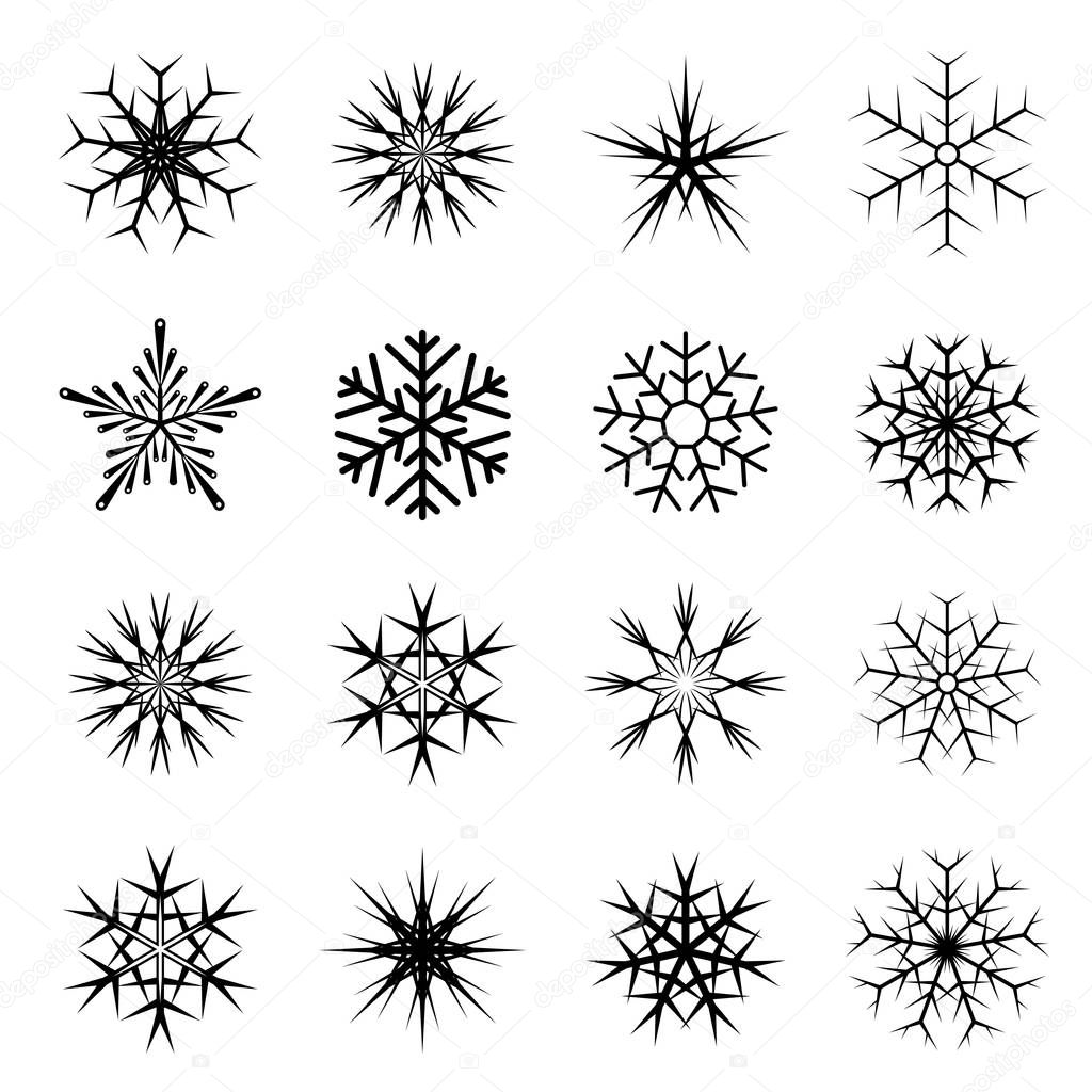 Set of black isolated vector icon snowflakes.