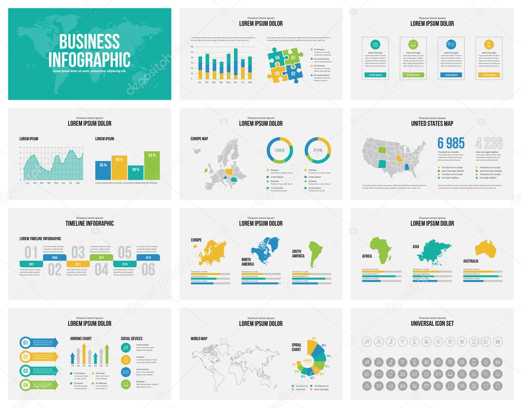 Presentation slides business vector template with maps.