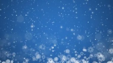 Mavi Noel arka plan. Kar taneleri, yıldız ve kar kış kartı.