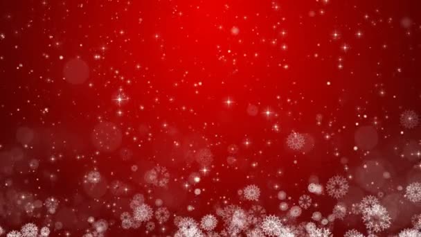 Fundo de Natal Vermelho. Cartão de inverno com flocos de neve, estrelas e neve . — Vídeo de Stock