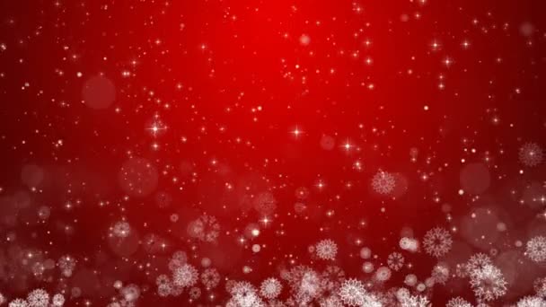 Červené vánoční pozadí. Zimní karta s sněhové vločky, hvězdy a sníh.