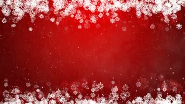 Cornice di Natale su sfondo rosso. Abstract Winter Card con Fiocchi di neve, stelle e neve incandescenti . — Video Stock