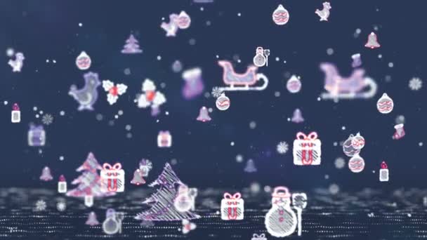 Iconos de Navidad Fondo - Azul . — Vídeo de stock