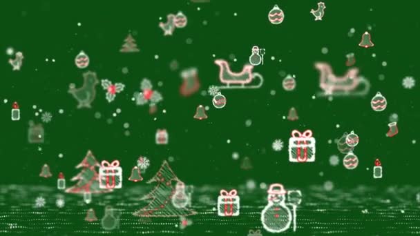 Christmas Icons Background - Green. — Stock Video