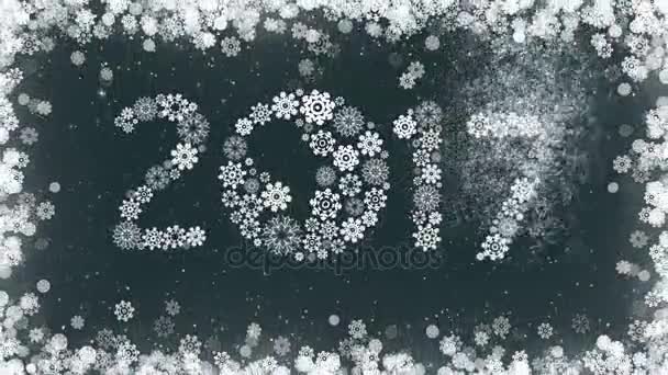 Ευτυχισμένο το νέο έτος 2017 ευχετήρια κάρτα φόντο με σύνορα της νιφάδες χιονιού. — Αρχείο Βίντεο