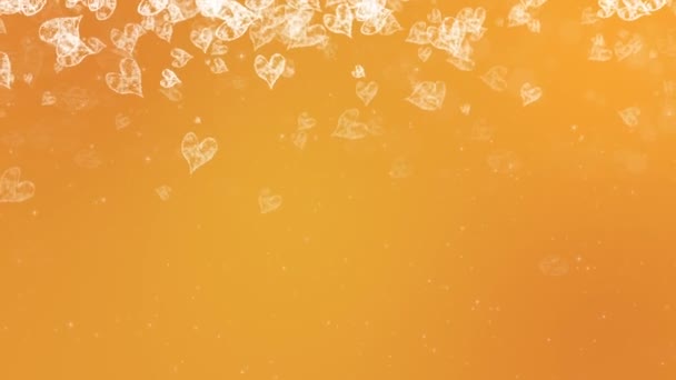 Corazones pintados cayendo fondo naranja . — Vídeos de Stock