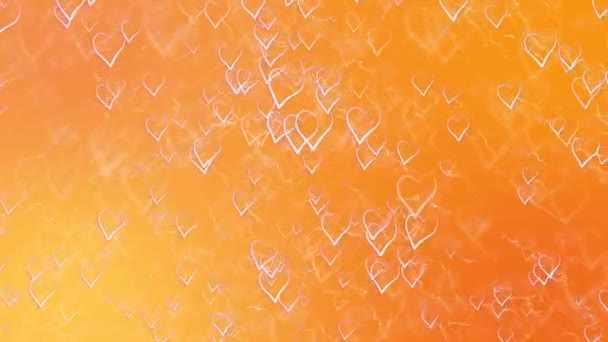 Tarjeta de felicitación de San Valentín. Fondo naranja abstracto con corazones de contorno . — Vídeos de Stock