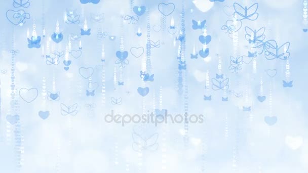 Fondo azul de San Valentín con mariposas y corazones . — Vídeos de Stock