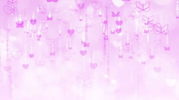 Valentinstag Hintergrund mit Schmetterlingen und Herzen. — Stockvideo