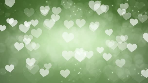 Abstract Hearts Bokeh Green Background. — Stock Video