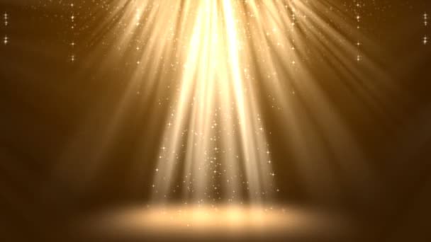 Magiska guld ljus strålar med partiklar Animation bakgrund. — Stockvideo