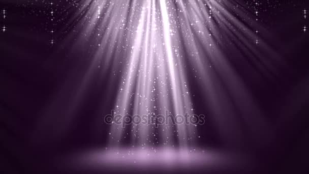 Rayos de luz púrpura mágica con partículas Fondo de animación . — Vídeos de Stock
