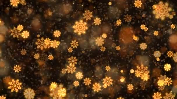 Gold abstrakte Weihnachten Schneeflocken Hintergrund. — Stockvideo