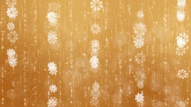 Gouden abstracte sneeuwvlokken achtergrond. — Stockvideo