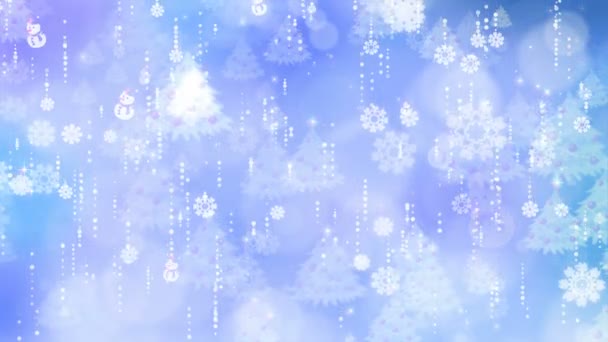 Blauwe sneeuwvlokken en kerstboom achtergrond — Stockvideo