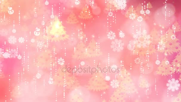 Copos de nieve rosa y fondo del árbol de Navidad — Vídeos de Stock