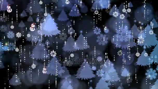 Νιφάδες χιονιού και το χριστουγεννιάτικο δέντρο φόντο — Αρχείο Βίντεο