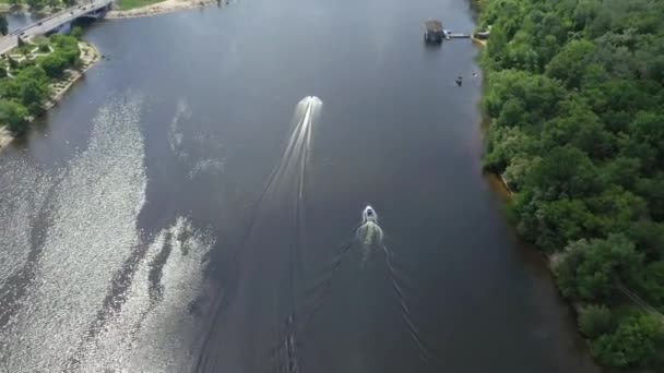 Aerial Top View Riding Watercraft Boat Surface River Video — Stock Video