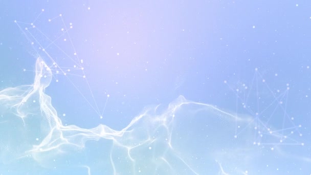 Réseau blockchain numérique avec des particules dans le cyberespace technologique. Onde abstraite avec points connectés sur fond coloré. Animation en boucle transparente des technologies de communication pour les entreprises Internet. Mouvement 4K en boucle créative dans le réseau mondial .
