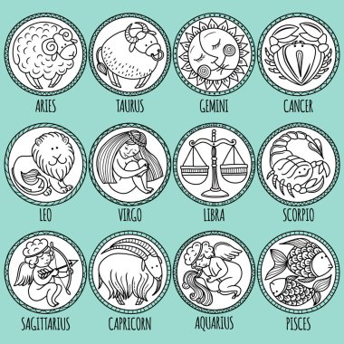 Set illustration with cartoon zodiac signs