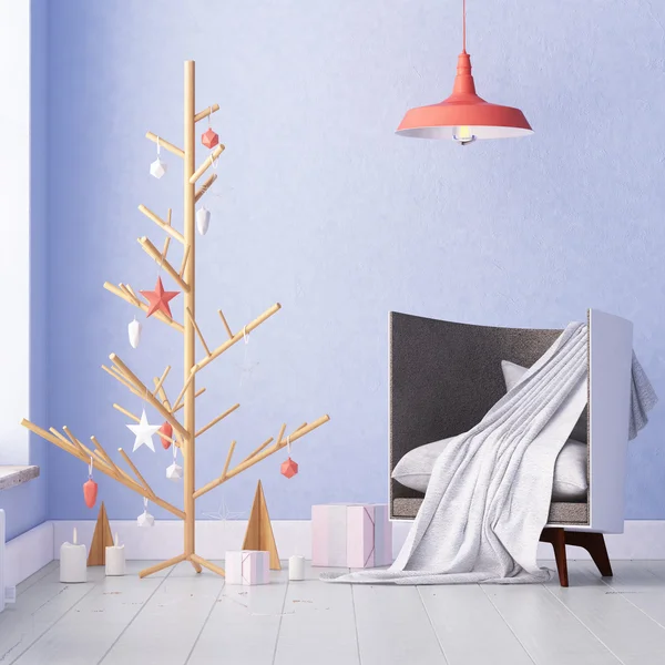 Interior de la habitación con árbol de Navidad creativo — Foto de Stock